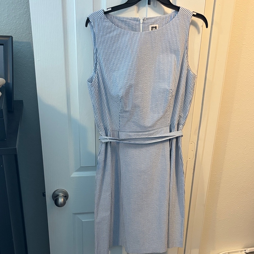 Anne Klein Blue and White Striped Midi Dress